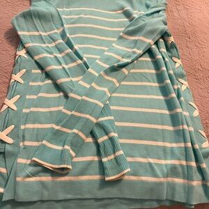 Striped Teal Sweater with Side Details